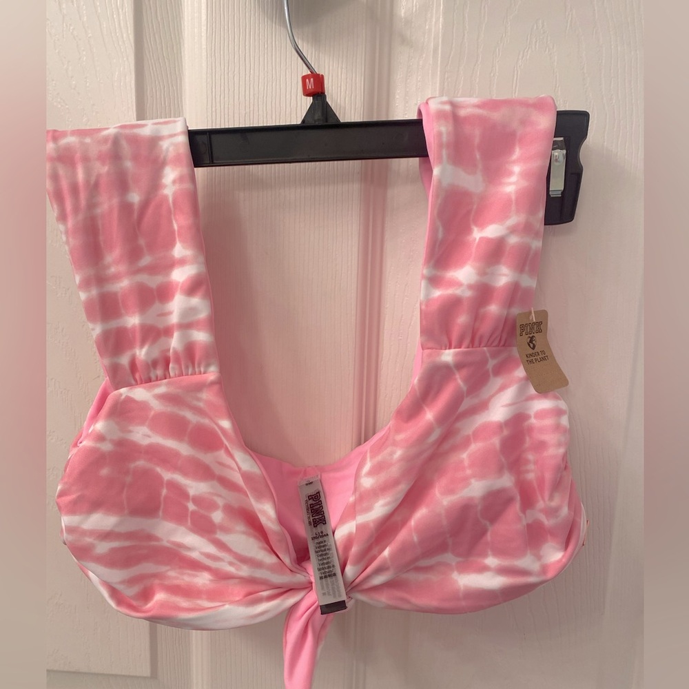 Victoria's Secret Pink and White Tie-Front Bikini Top